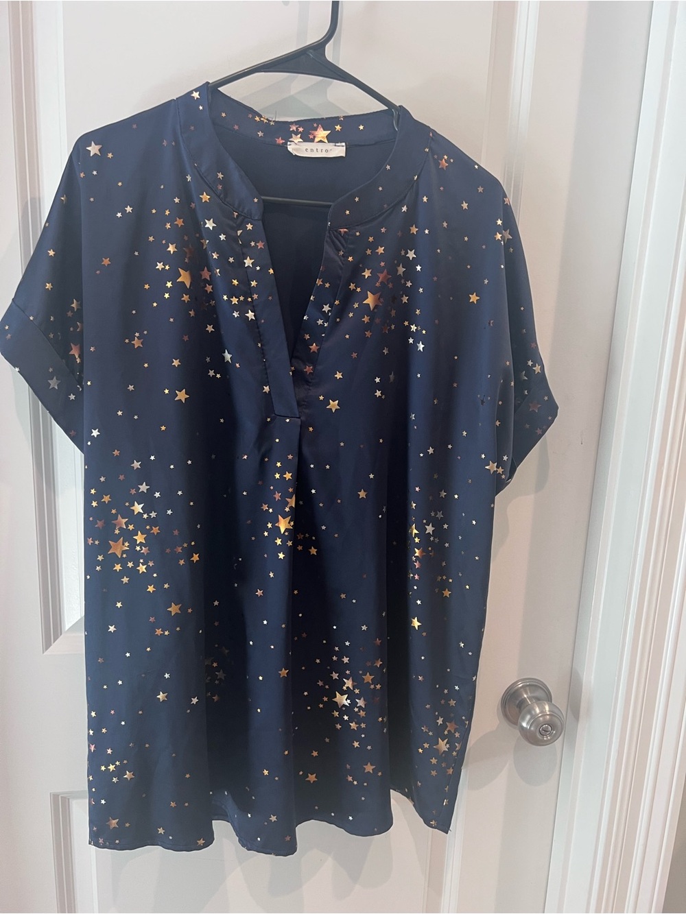 Entro Navy Top with Metallic Gold Star Print Size XL - Picture 16 of 16